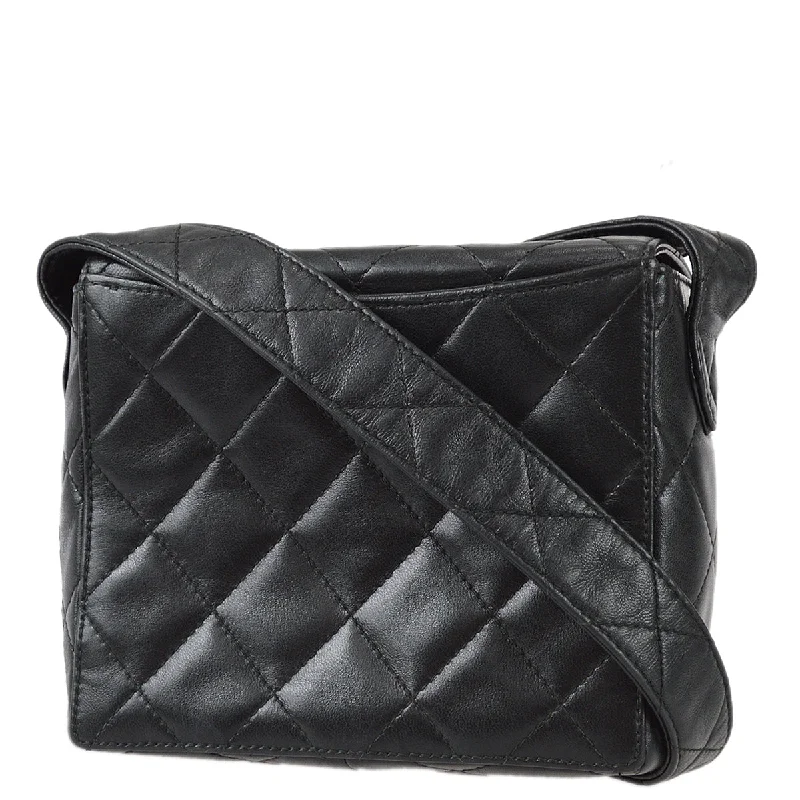 Chanel 1996-1997 Straight Flap Shoulder Bag Mini Black Lambskin