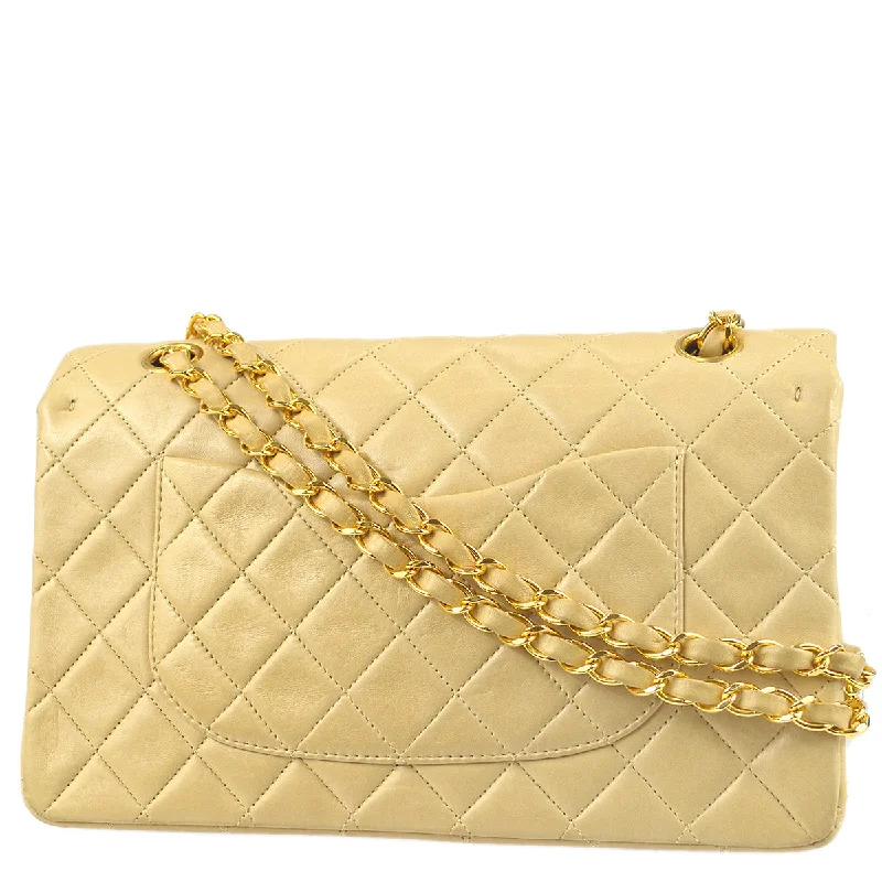 Chanel 1994-1996 Classic Double Flap Medium Shoulder Bag Beige Lambskin