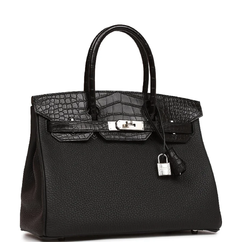 Hermes Birkin 30 Black Matte Alligator and Togo Touch Palladium Hardware