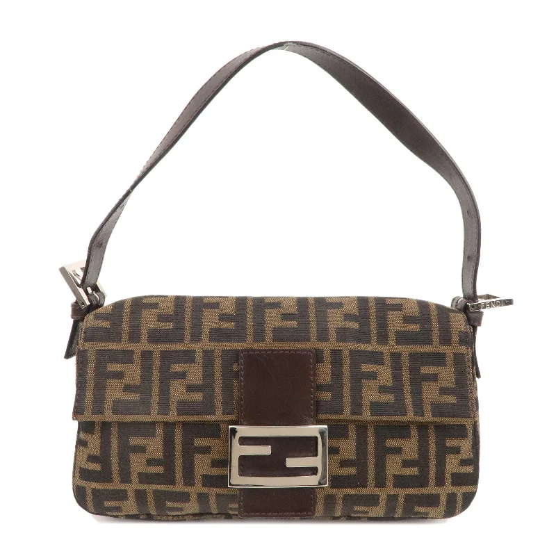 FENDI Mamma Baguette Canvas Leather Shoulder Bag Brown Black 26424