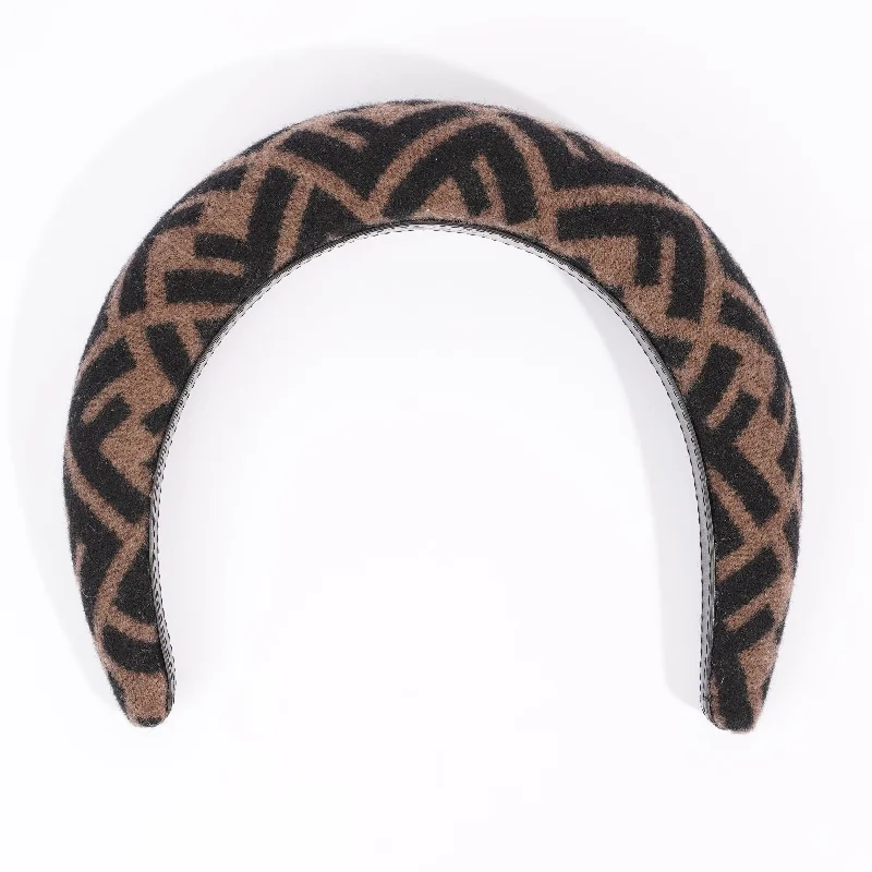 Fendi Womens FF Headband Brown / Black Cashmere Leather