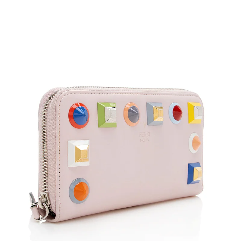 Fendi Leather Multicolor Studded Zip Around Wallet (SHF-17219)