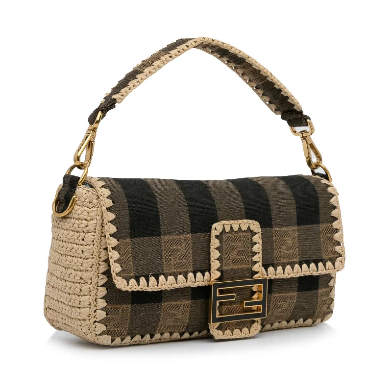 Fendi Pequin Canvas and Raffia Baguette (SHG-LMio6U)