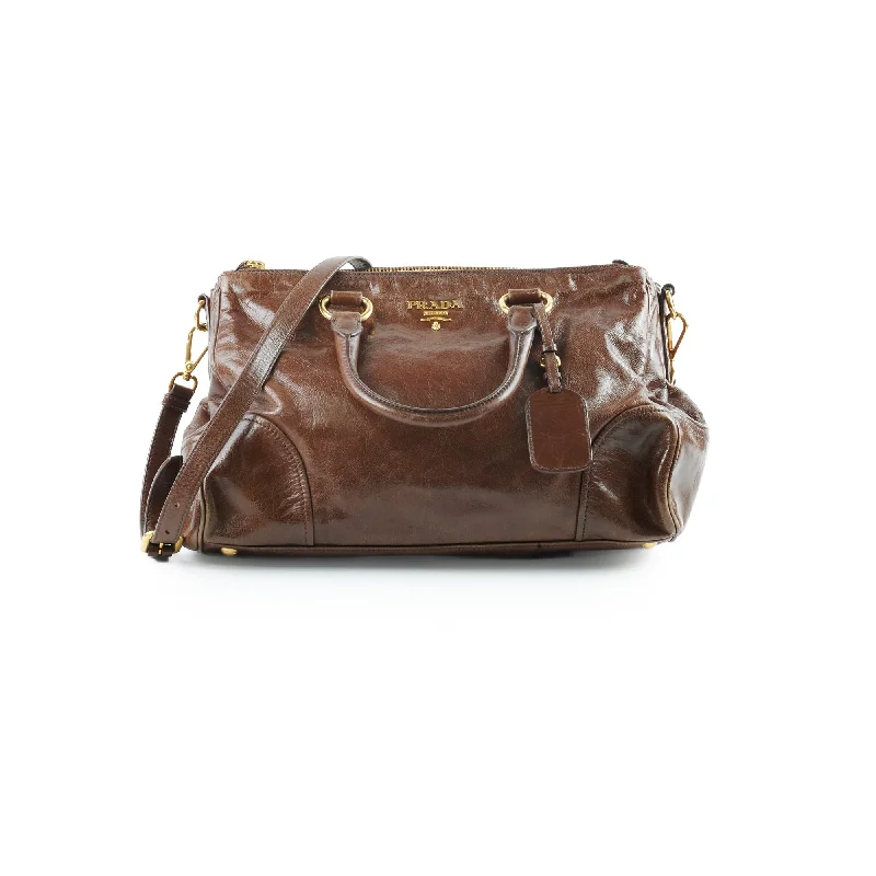 Prada Leather Top Handle / Crossbody Bag Tan Brown