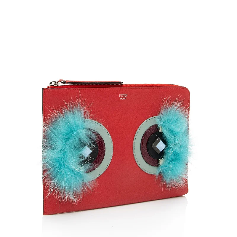 Fendi Leather Monster Zip Clutch (SHF-1L3C25)