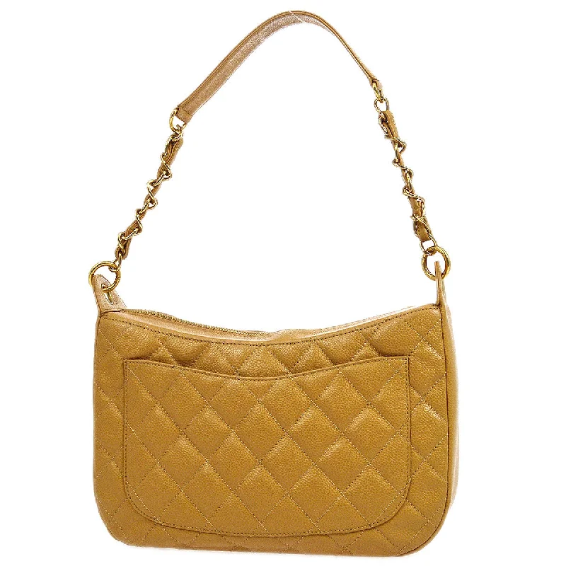 CHANEL 2004-2005 Hobo Bag Beige Caviar