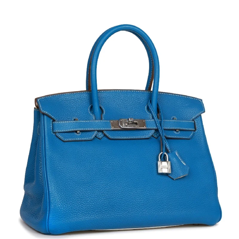 Hermes Eclat Birkin 30 Mykonos and White Clemence Palladium Hardware