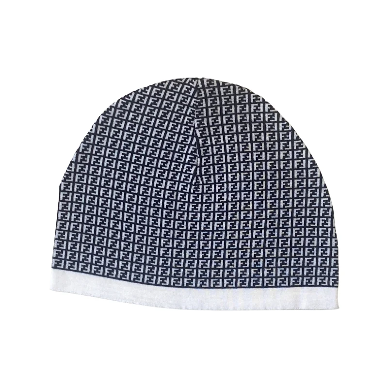 Fendi FF Print Nero and Bianco Knitted Wool Beanie