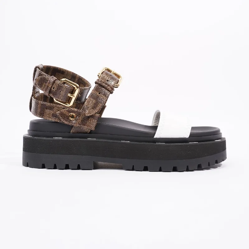 Fendi Womens F Frame Flatform Sandal Black / Brown / White EU 37 / UK 4