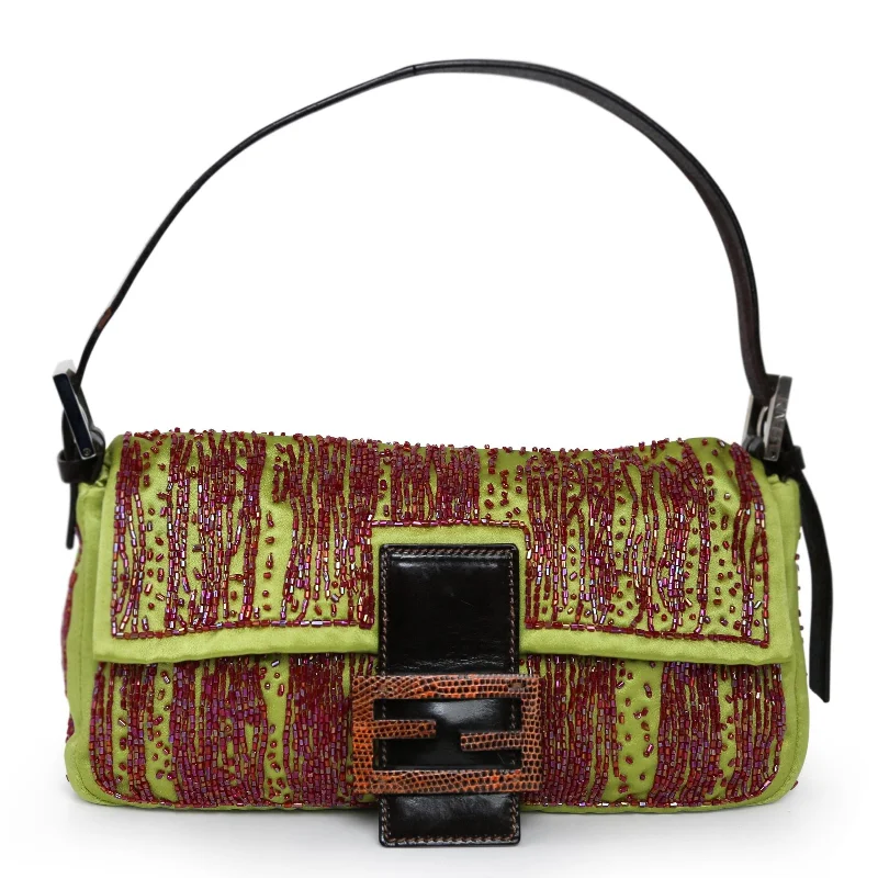 Fendi Glitter Lime and Red Baguette Handbag