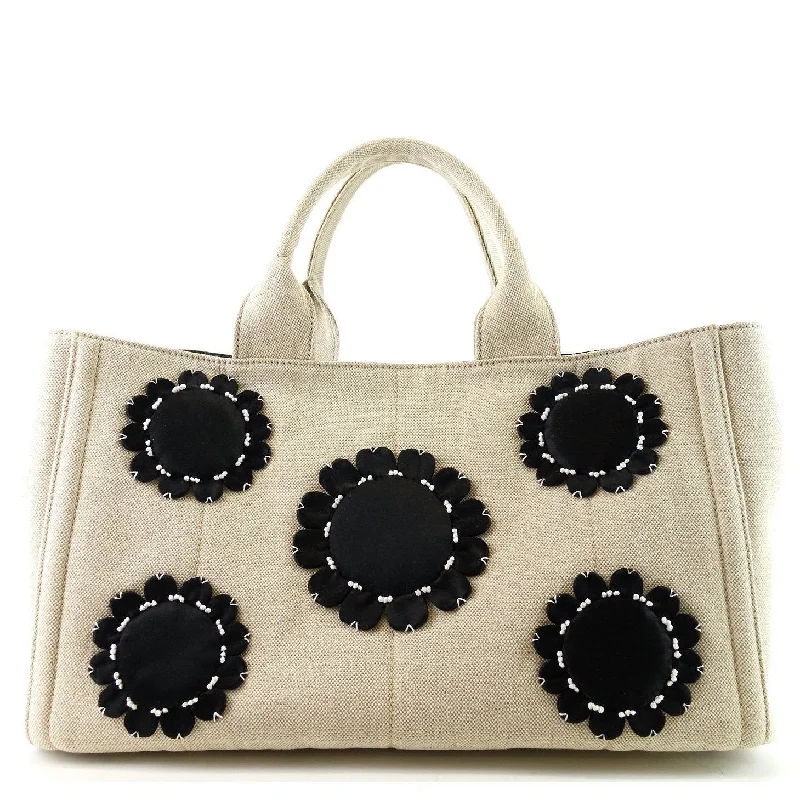 Mistolino Canvas with Flower Applique Tote Bag