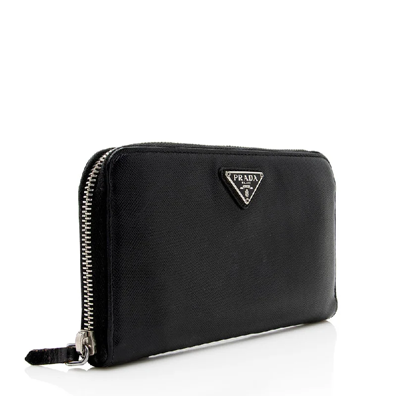 Prada Saffiano Leather Zip Around Wallet 17994