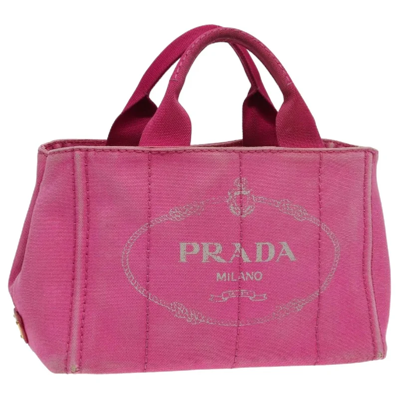 PRADA Canapa PM Hand Bag Canvas Pink Auth bs16332