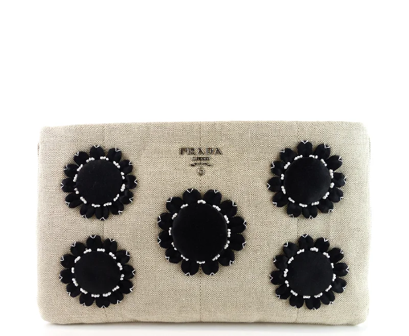 Mistolino Canvas with Flower Applique Clutch Bag