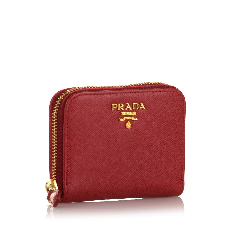 Prada Saffiano Zip Around Compact Wallet 36835