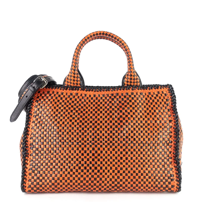 Madras Woven Calfskin Open Tote Bag