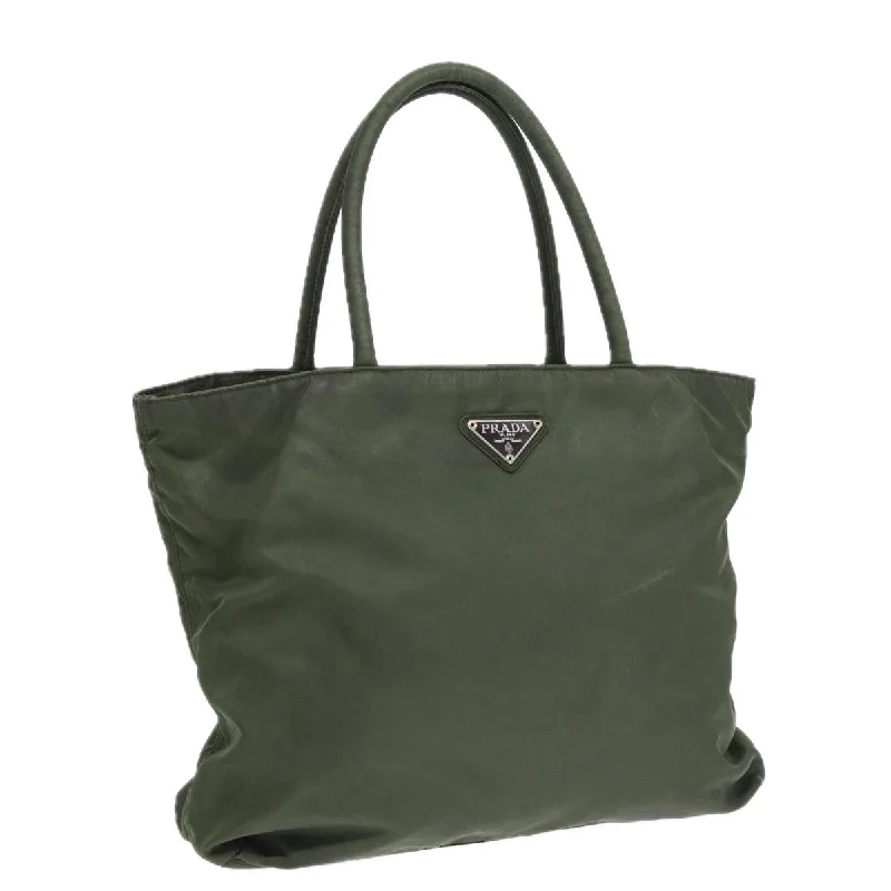 PRADA Hand Bag Nylon Khaki Auth bs16379