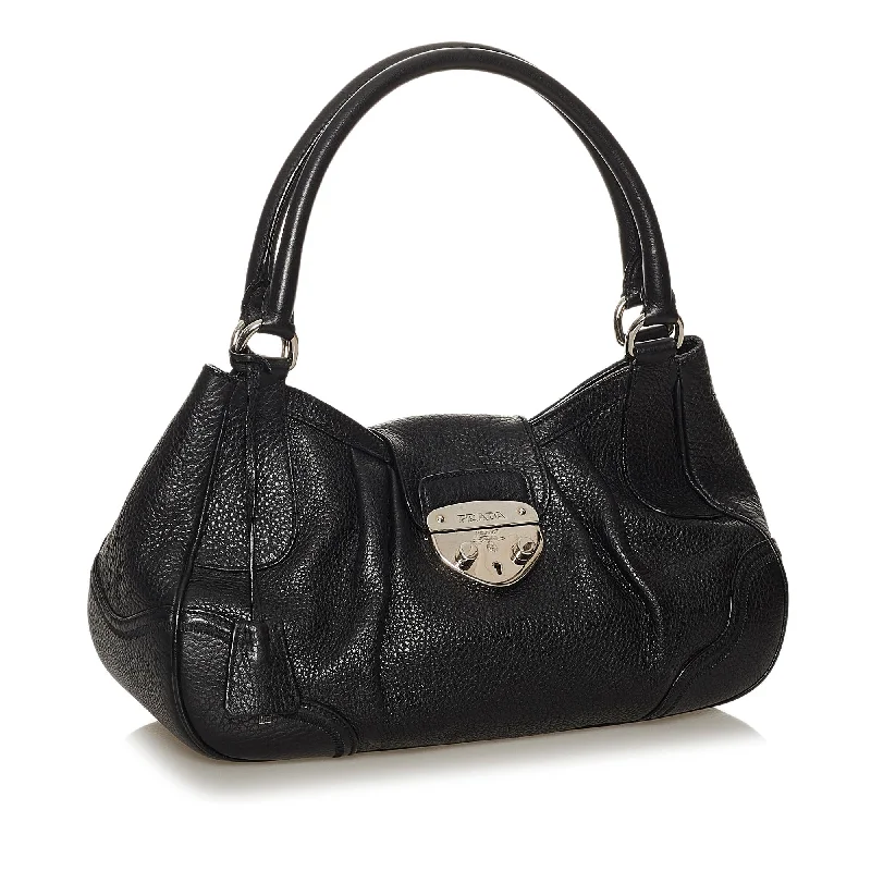 Prada Sound Lock Leather Handbag 28619