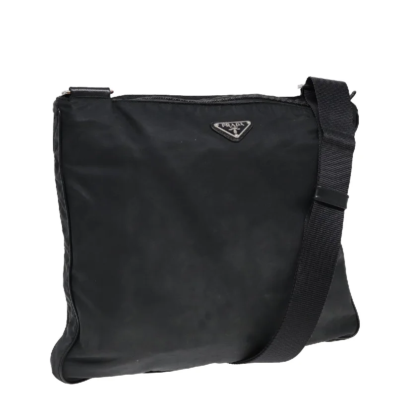 PRADA Shoulder Bag Nylon Black Silver Auth 85651