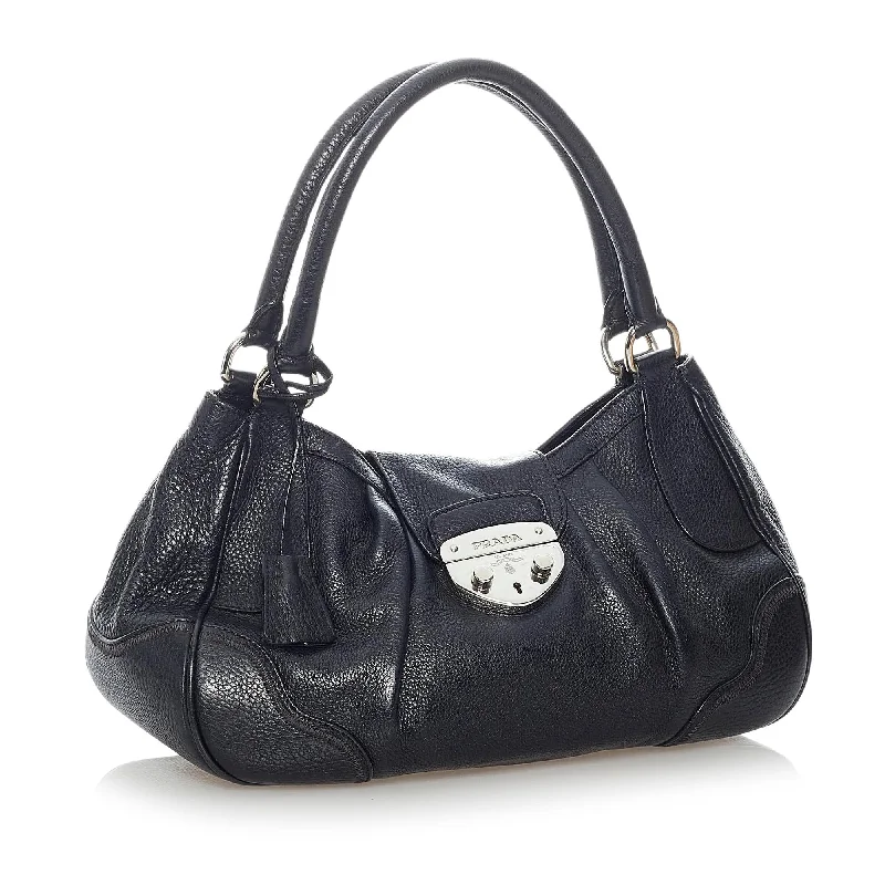 Prada Sound Lock Leather Shoulder Bag 31380