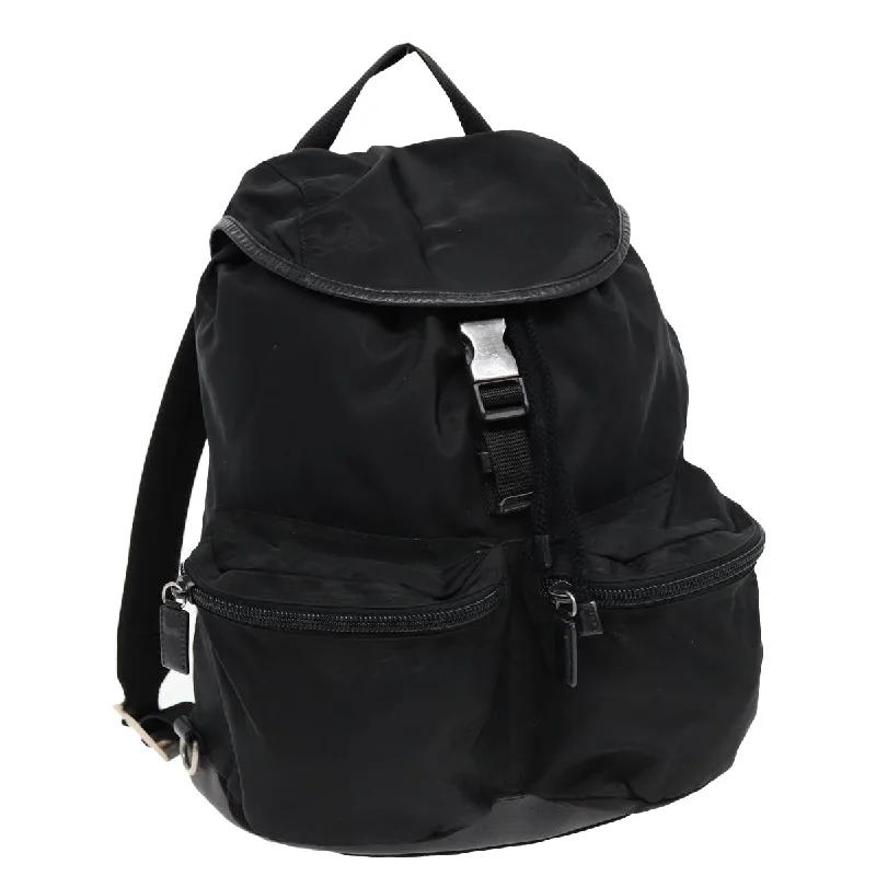 PRADA Backpack Nylon Black Silver Auth ki4718