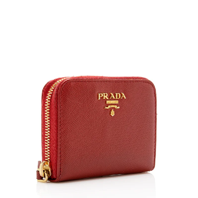 Prada Saffiano Leather Zip Card Case Wallet 15760