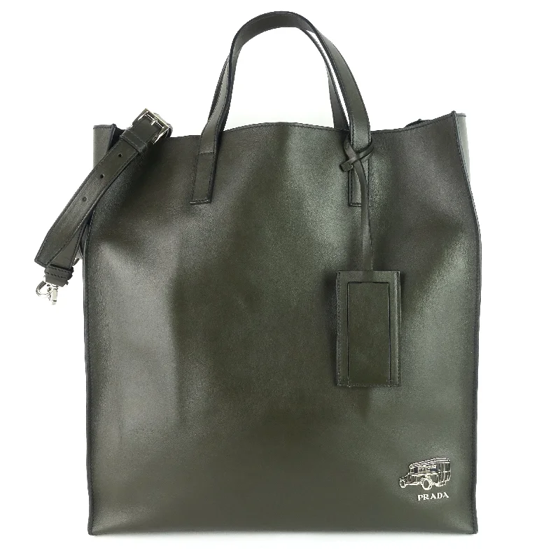 Tall Calfskin Leather Shopping Tote Bag