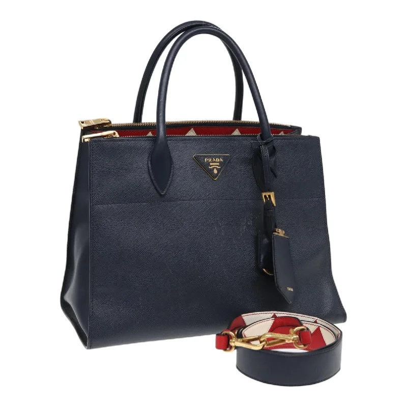 PRADA Hand Bag Safiano leather 2way Navy Auth ar12198