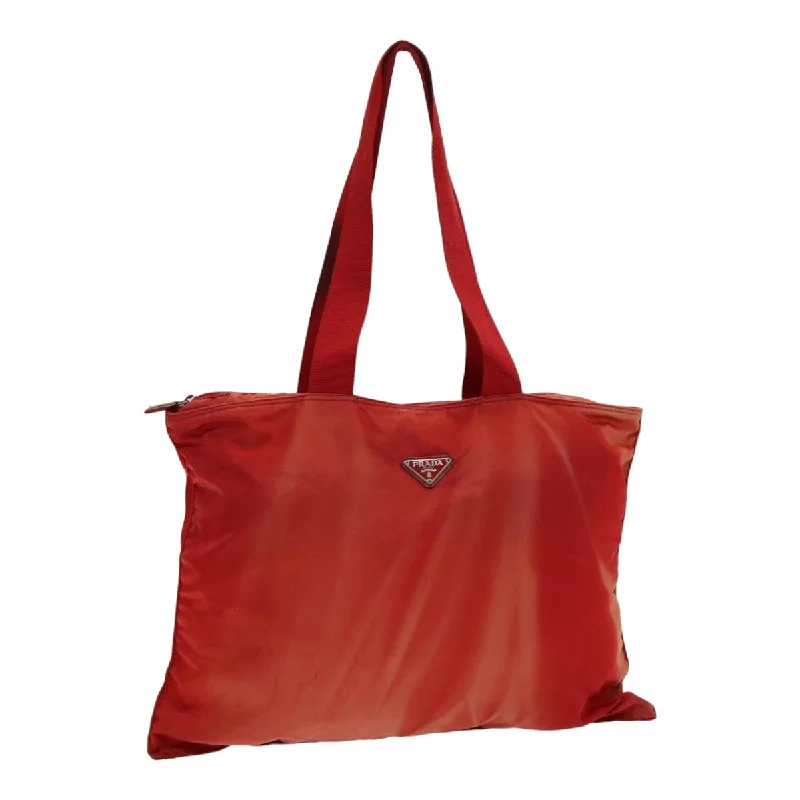 PRADA Tote Bag Nylon Red Silver Auth 85644