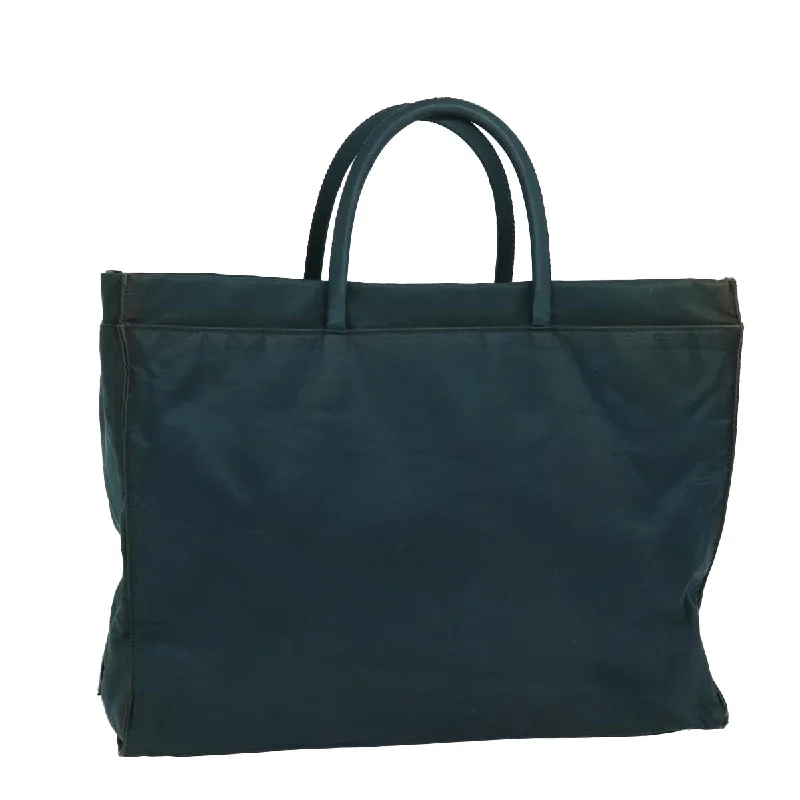 PRADA Tote Bag Nylon Green Silver Auth 86347